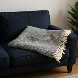 50" X 60" Black and White Woven Cotton Geometric Throw Blanket with Fringe