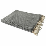 50" X 60" Black and White Woven Cotton Geometric Throw Blanket with Fringe