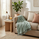 Green Woven Cotton Striped Throw Blanket