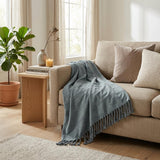 Gray Woven Cotton Striped Throw Blanket