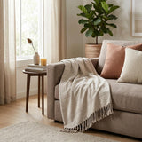Beige Woven Cotton Striped Throw Blanket