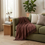 Red Woven Cotton Striped Throw Blanket