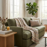 60" X 50" Beige Woven Cotton Striped Throw Blanket with Fringe