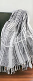 50" X 60" Gray and White Kantha Cotton Striped Throw Blanket with Embroidery