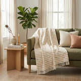 50" X 60" Cream Kantha Cotton Striped Throw Blanket with Embroidery