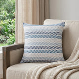 18" Blue And White Chevron Cotton Throw Pillow