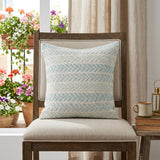18" Light Blue And White Chevron Cotton Throw Pillow