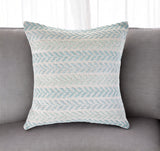 18" Light Blue And White Chevron Cotton Throw Pillow