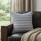 18" Blue And White Chevron Cotton Throw Pillow