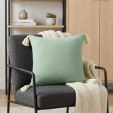 20" Green And Ivory Cotton Throw Pillow