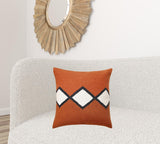 20" Orange Black And White Cotton Diamond Throw Pillow