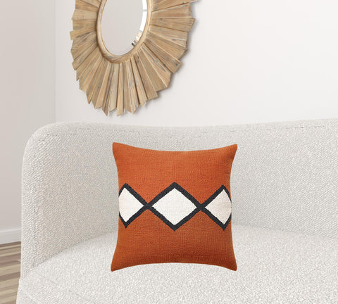 20" Orange Black And White Cotton Diamond Throw Pillow