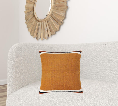 20" X 20" Orange White And Black 100% Cotton Geometric Zippered Pillow