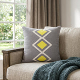 20" X 20" Gray White And Yellow 100% Cotton Geometric Zippered Pillow
