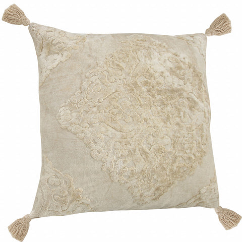 20" Cream Viscose Throw Pillow with Tassels