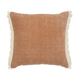 20" Orange And Tan Cotton Color Block Throw Pillow with Fringe