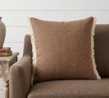 20" Orange And Tan Cotton Color Block Throw Pillow with Fringe