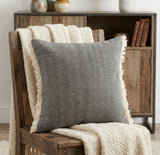 20" Gray And Ivory Cotton Color Block Throw Pillow with Fringe