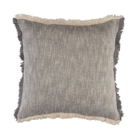 20" Gray And White Cotton Abstract Throw Pillow with Fringe
