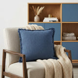 20" Navy Blue Cotton Throw Pillow with Fringe