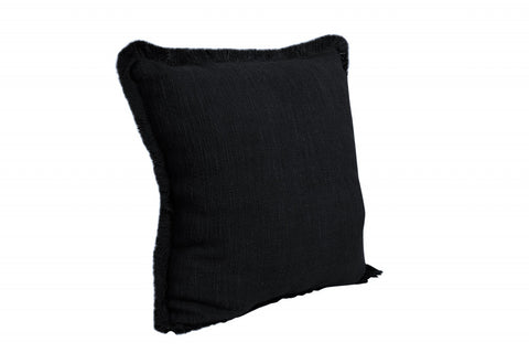 20" Black Cotton Throw Pillow with Fringe