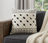 20" X 20" Cream And Black 100% Cotton Chevron Zippered Pillow