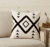 20" X 20" Cream Black And Gray 100% Cotton Geometric Zippered Pillow