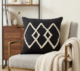 20" X 20" White And Black 100% Cotton Geometric Zippered Pillow