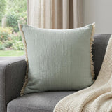 20" X 20" Aqua Blue And Cream 100% Cotton Zippered Pillow