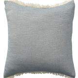 20" X 20" Blue Gray And Cream 100% Cotton Zippered Pillow