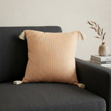 18" X 18" Orange And Ivory 100% Cotton Striped Zippered Pillow