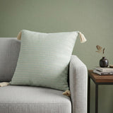 18" X 18" Light Turquoise And Ivory 100% Cotton Striped Zippered Pillow