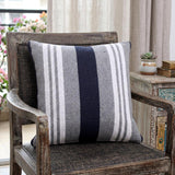 20" Navy Blue Gray And White Cotton Coastal Throw Pillow