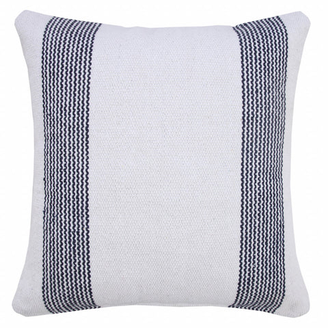 16" Cream and Gray Cotton Denim and Wool Geometric Round Pouf Ottoman