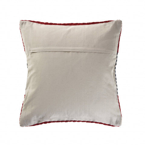 20" Blue And Red Cotton Striped Throw Pillow