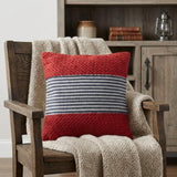 20" Blue And Red Cotton Striped Throw Pillow