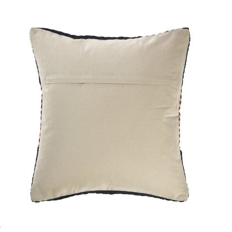 20" Blue And Red Cotton Striped Throw Pillow