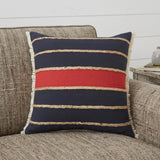 24" X 24" Navy Red And Tan 100% Cotton Striped Zippered Pillow