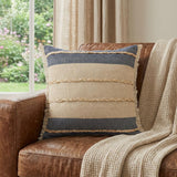 20" X 20" Denim Blue Tan And Taupe Jute Coastal Zippered Pillow
