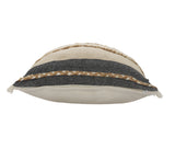 24" Black And Tan Striped Cotton And Jute Throw Pillow with Fringe