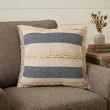 20" X 20" Denim Blue Tan And Taupe Jute Coastal Zippered Pillow