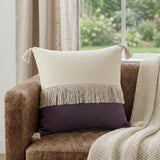 20" X 20" Purple And Off-White 100% Cotton Zippered Pillow