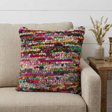 26" X 26" Red Green Blue Yellow Orange And Pink Natural Striped Zippered Pillow