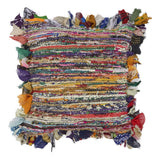 18" Blue and Red Throw Pillow with Fringe