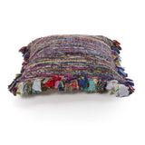 26" Blue and Red Throw Pillow with Fringe