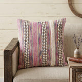 18" Pink And Ivory Striped Cotton Blend Throw Pillow
