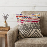 18" Blue and Beige Throw Pillow