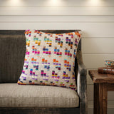 20" X 20" Beige Red Green Blue Yellow Orange And Pink 100% Cotton Geometric Zippered Pillow