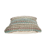 18" Blue And Green Cotton Striped Throw Pillow