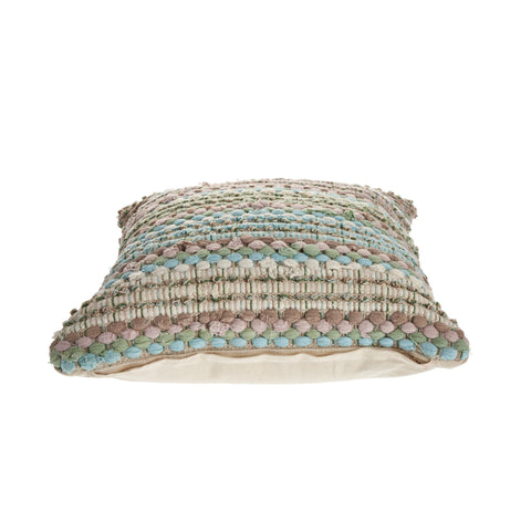 18" Blue And Green Cotton Striped Throw Pillow